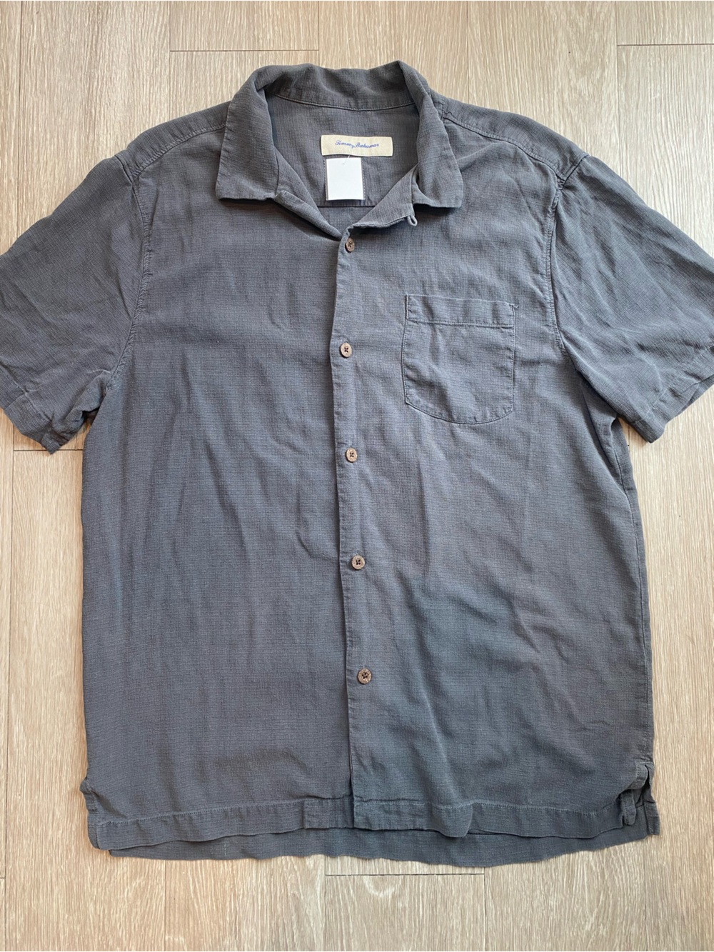 Tommy Bahama Shirt Mens Medium Gray Silk Short Sleeve Button Front Casual